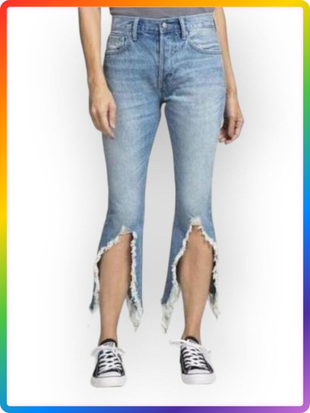 PRPS Biscayne High Rise Crop Jeans SIZE 28 Blue Frayed Hem Button Fly Distressed